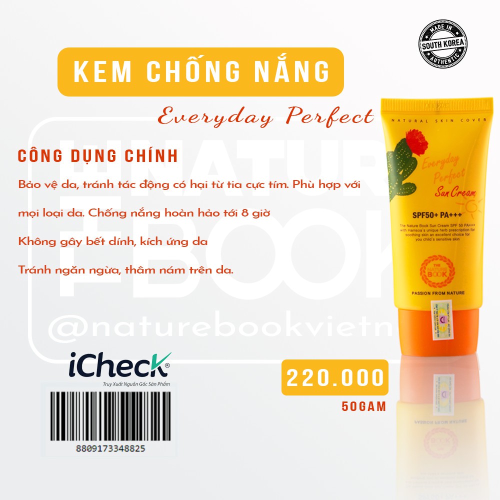 { Chính hãng} Kem chống nắng  vật lý Nature Book.SPF50+PA+++