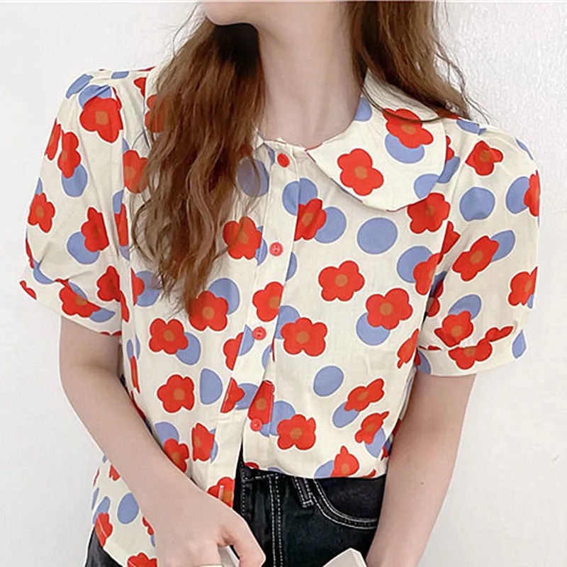 Áo Sơ Mi Ngắn Tay Cổ Bẻ In Họa Tiết Hoa Phong Cách Cổ Điển Thời Trang Dành Cho Nữ