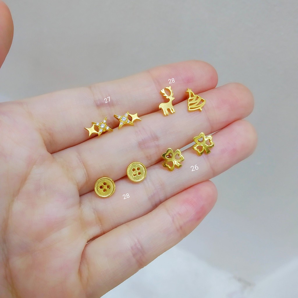 1c bông khuyên tai nam nữ vàng chốt nụ đeo lỗ dưới vành trên đẹp cá tính,có bảo hành,phụ kiện trang sức,Vàng bạc an chi