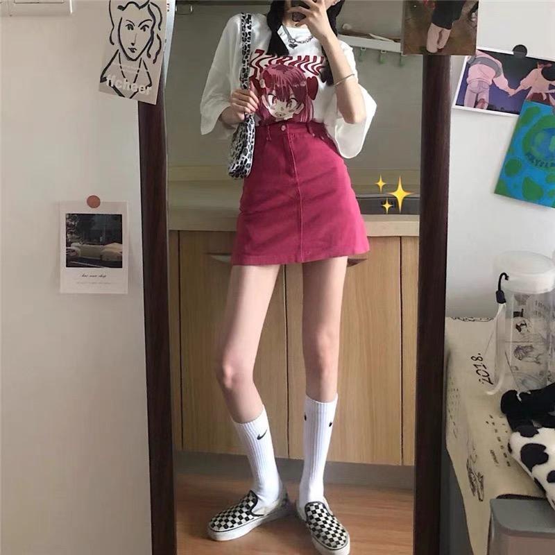 Chân váy jean Dáng Chữ A Lưng Cao Thời Trang Mùa Hè Cho Nữ