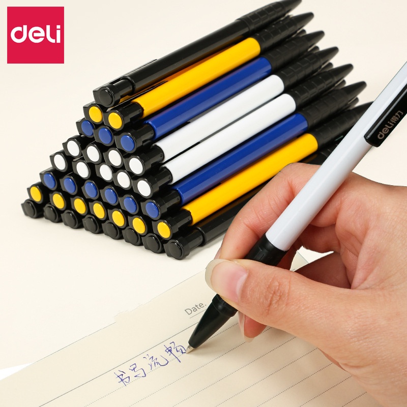 Bút bi ngòi 0.7mm đầu bấm thiết kế chống trượt tiện dụng Deli