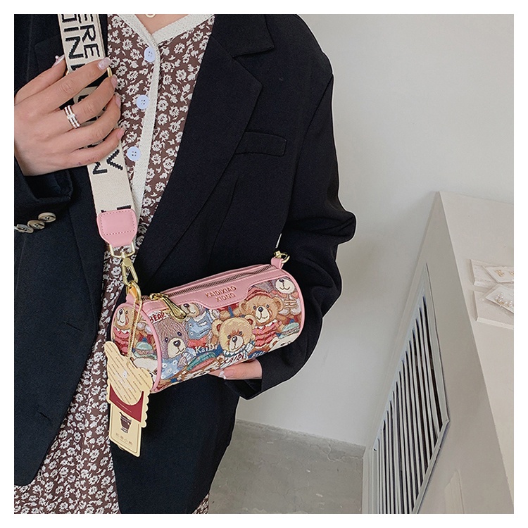 Túi Đeo Chéo Hình Trụ Cỡ Lớn In Họa Tiết Hoạt Hình Phong Cách Cổ Điển Thời Trang