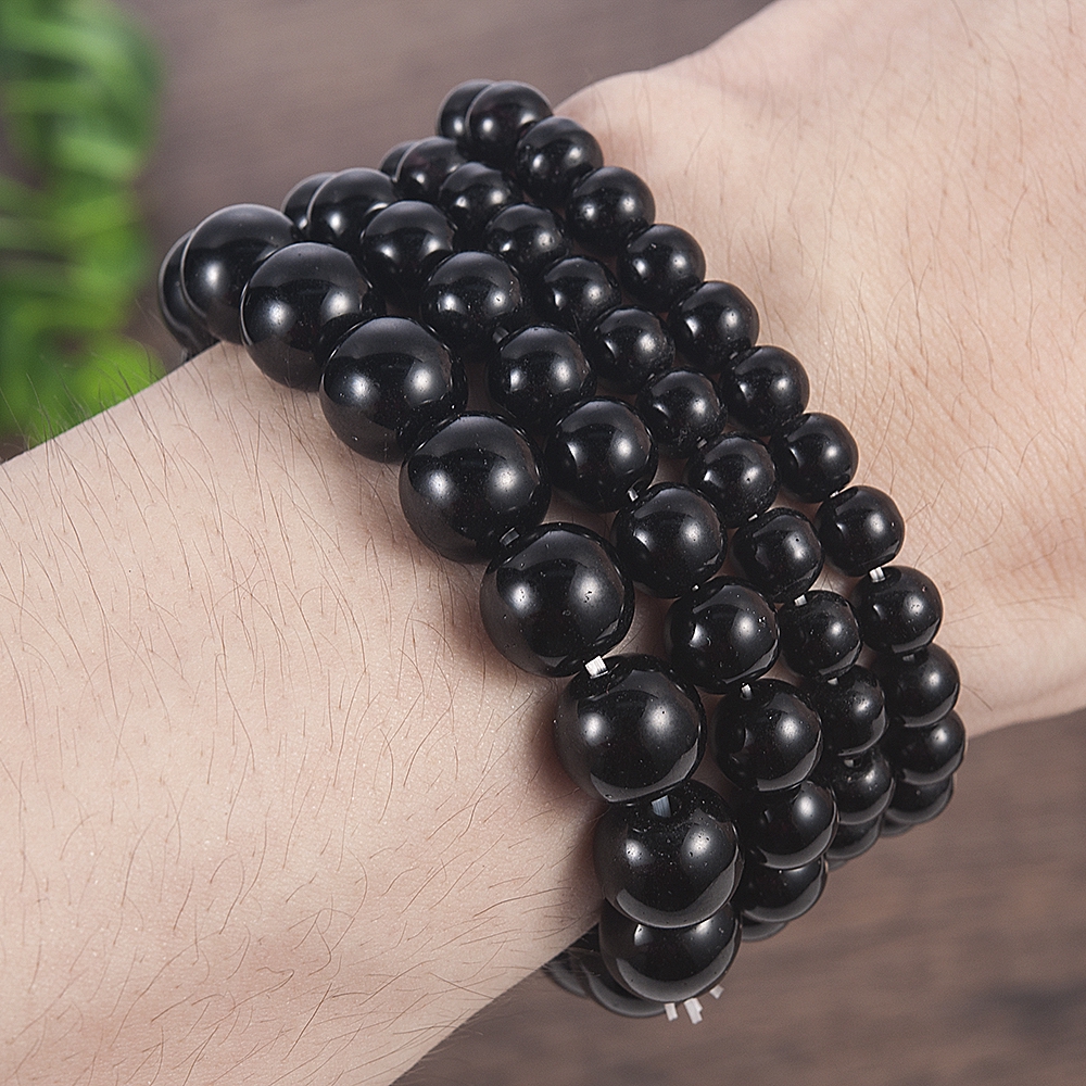 Vòng tay chuỗi hạt đá đen đơn giản thời trang thanh lịch