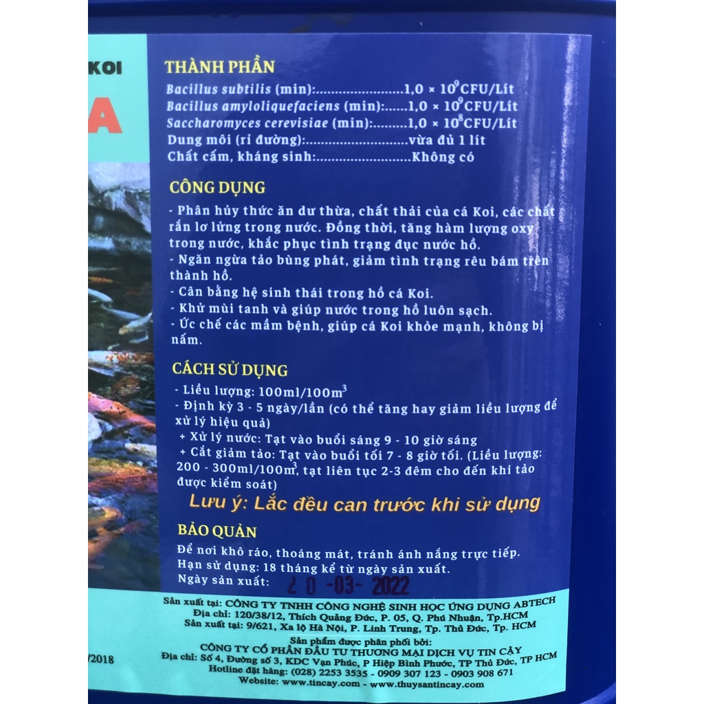 Chế Phẩm Vi Sinh Xử Lý Nước Hồ Cá Koi – Men EM AQUA cá Koi Cân Bằng Hệ Sinh Thái Trong Hồ Cá, Làm Sạch Nước