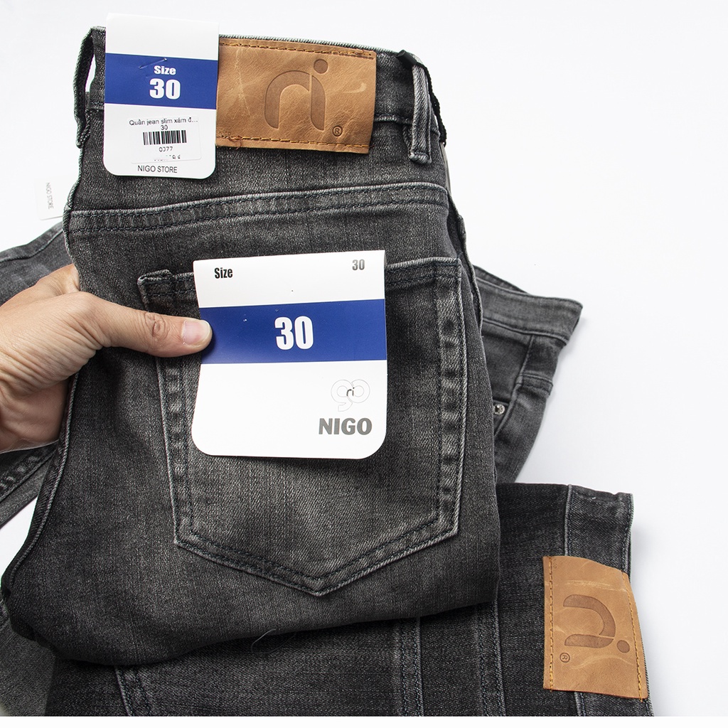 Quần jean nam regular fit QJ77 Nigo quần bò nam màu xám đậm trơn co giãn cao cấp