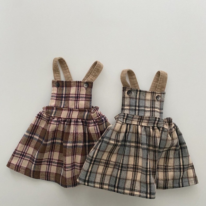 [Jumpsuit] Áo liền quần, áo yếm kẻ sọc caro, phong cách baby mori dành cho bé trai và bé gái