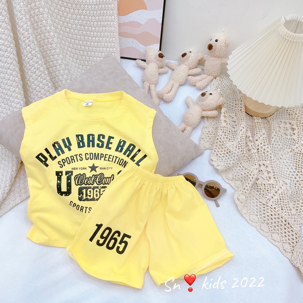 [XẢ HÀNG] Bộ ba lỗ bé trai, bộ quần áo mùa hè chất cotton họa tiết Play Base Ball mềm mát cho bé size 8-20kg