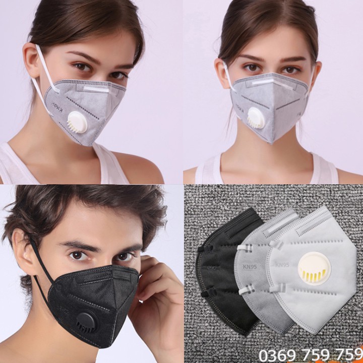 Khẩu Trang KN95 Có Van Thở Lọc Bụi Mịn PM2.5 (Màu xám)