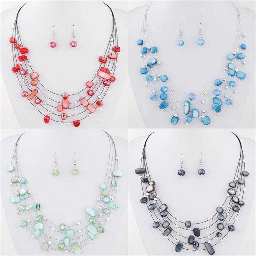 MOCHO Set Vòng cổ Và Bông Tai Nhiều Lớp Màu Sắc Ngọt Ngào Thời Trang