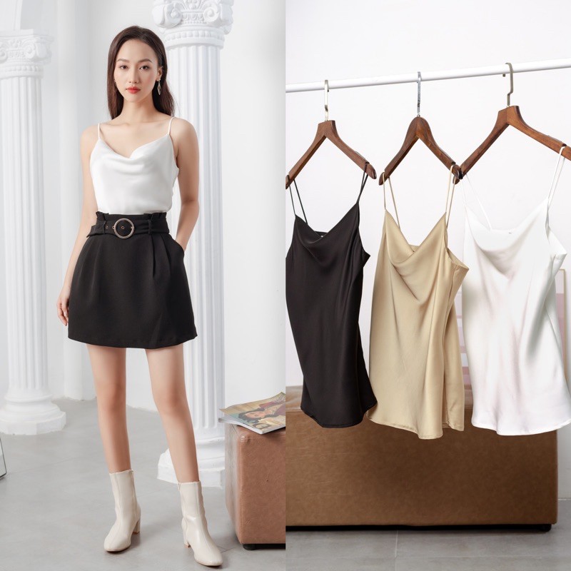 [Mã WASKT304 giảm 15% tối đa 30K đơn 99K] ÁO 2 DÂY LỤA CAMISOLE 2 LỚP 3 MÀU ĐEN BE TRẮNG BASIC AHOLIC A2811