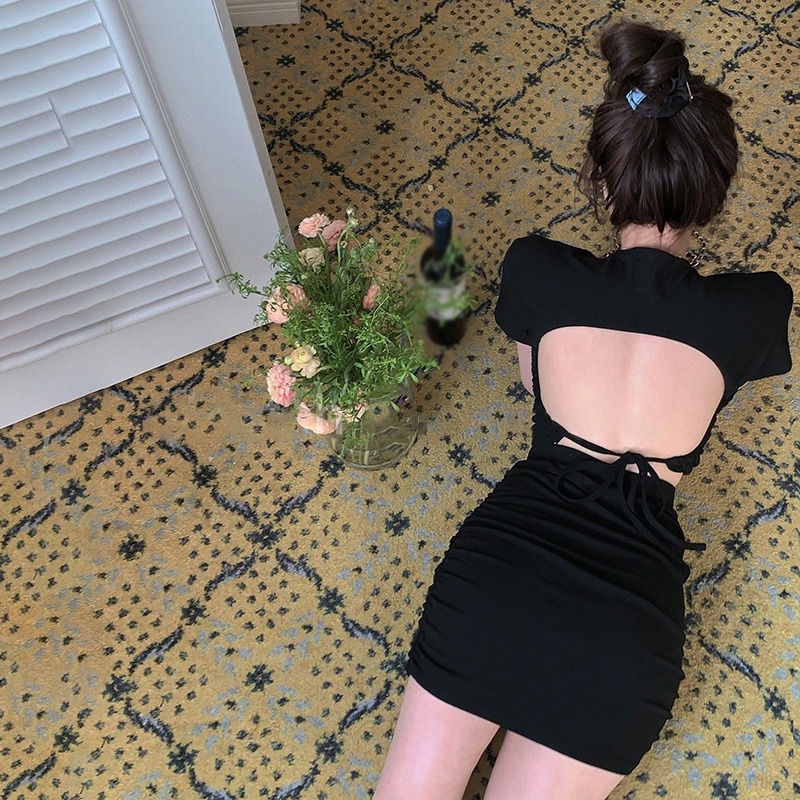 Set Áo Croptop Cột Dây + Chân Váy Lưng Cao Thiết Kế Mỏng Quyến Rũ Thời Trang Dành Cho Nữ