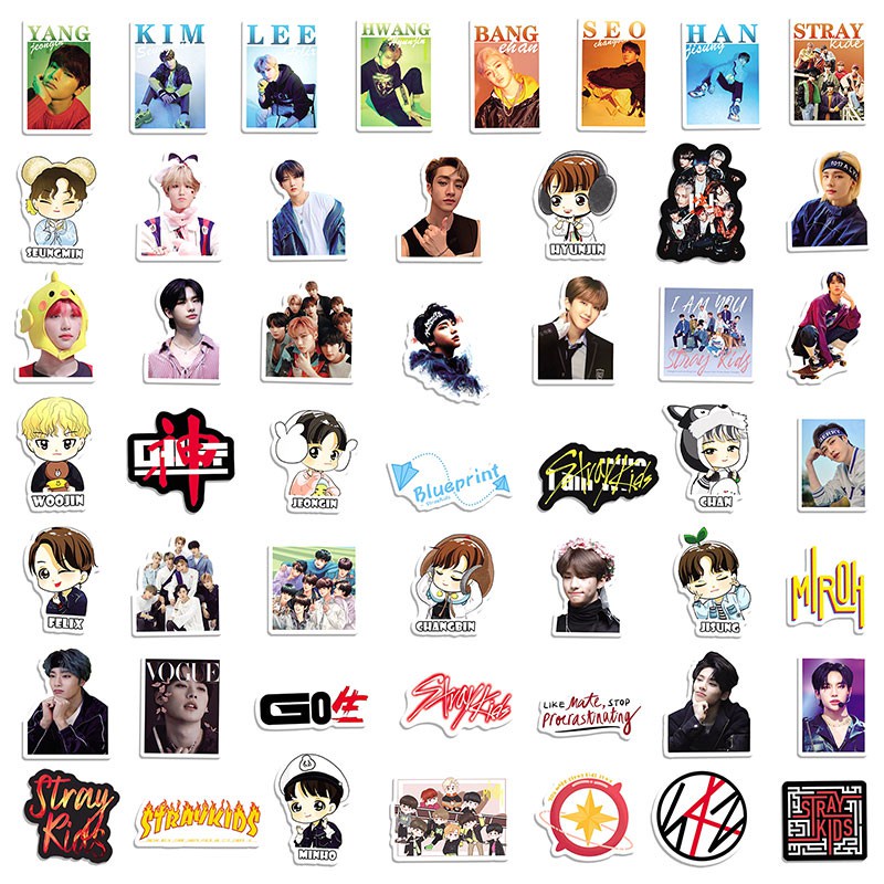Set 100 / 50 / 25 / 10 Miếng Dán Trang Trí Tủ Lạnh / Nón Bảo Hiểm In Chữ Stray Kids