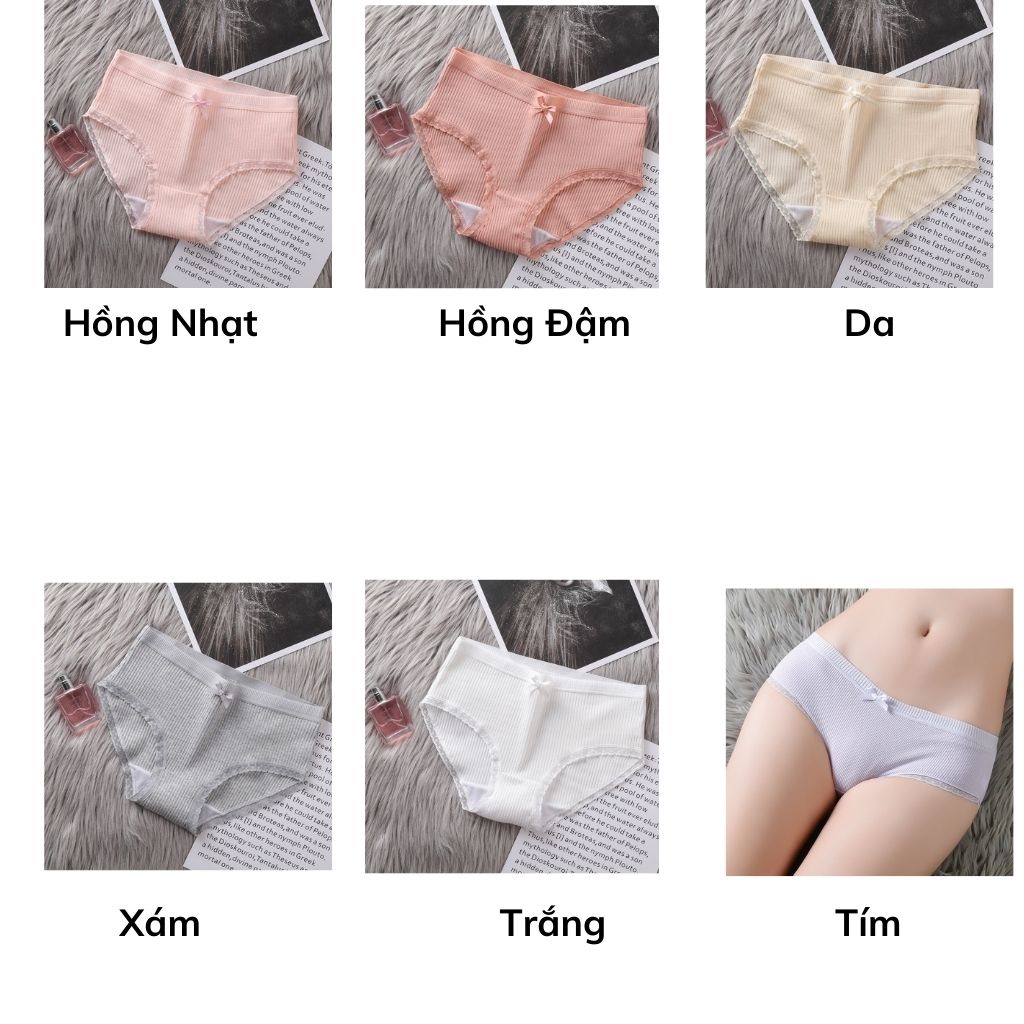 Quần lót nữ ren sexy đính nơ gợi cảm, Quần chíp nữ kháng khuẩn ôm dáng quyến rũ DOPICO B08