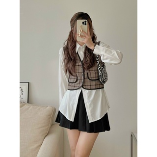 Set áo sơ mi phối gile Hàn Quốc