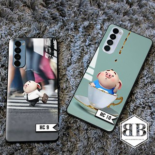 Ốp lưng kính cường lực Oppo Reno 4 Pro 4G heo con dễ thương