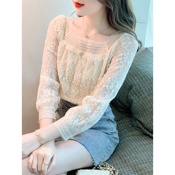 Áo kiểu 2022 tay dài bo phồng chất liệu chiffon