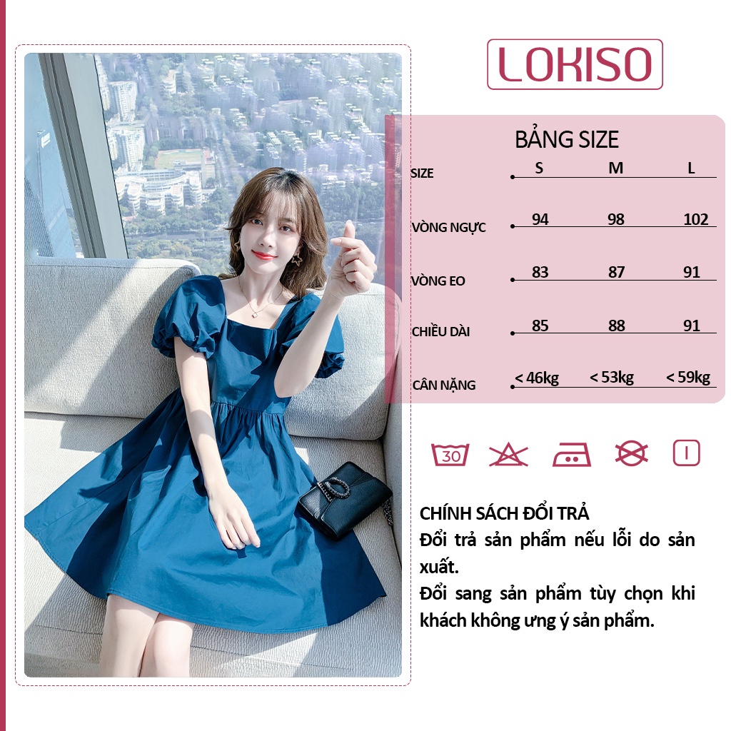 Đầm babydoll nữ ulzzang tay phồng ngắn bigsize cổ vuông LOKISO VD07