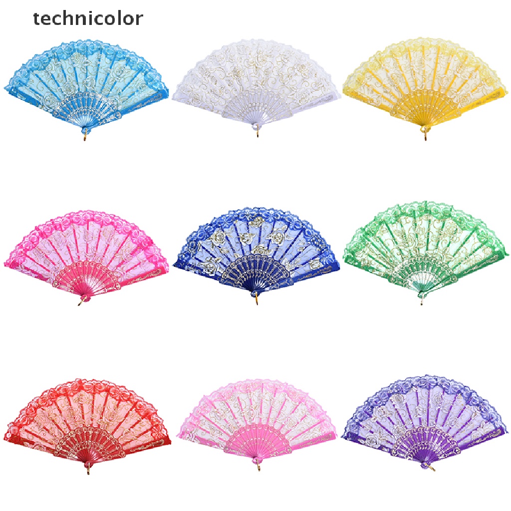 Quạt xếp cầm tay phối ren hoa phong cách Trung Hoa