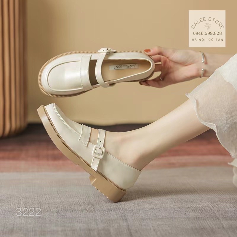 Giày Sandals Da Mềm nữ lolita đế 3cm, Giày búp bê quai trên màu đen trắng kem mũi tròn ulzzang hàn quốc CÓ SẴN