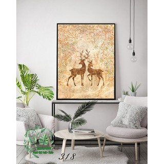 Tranh canvas đơn treo tường cặp đôi Hươu
