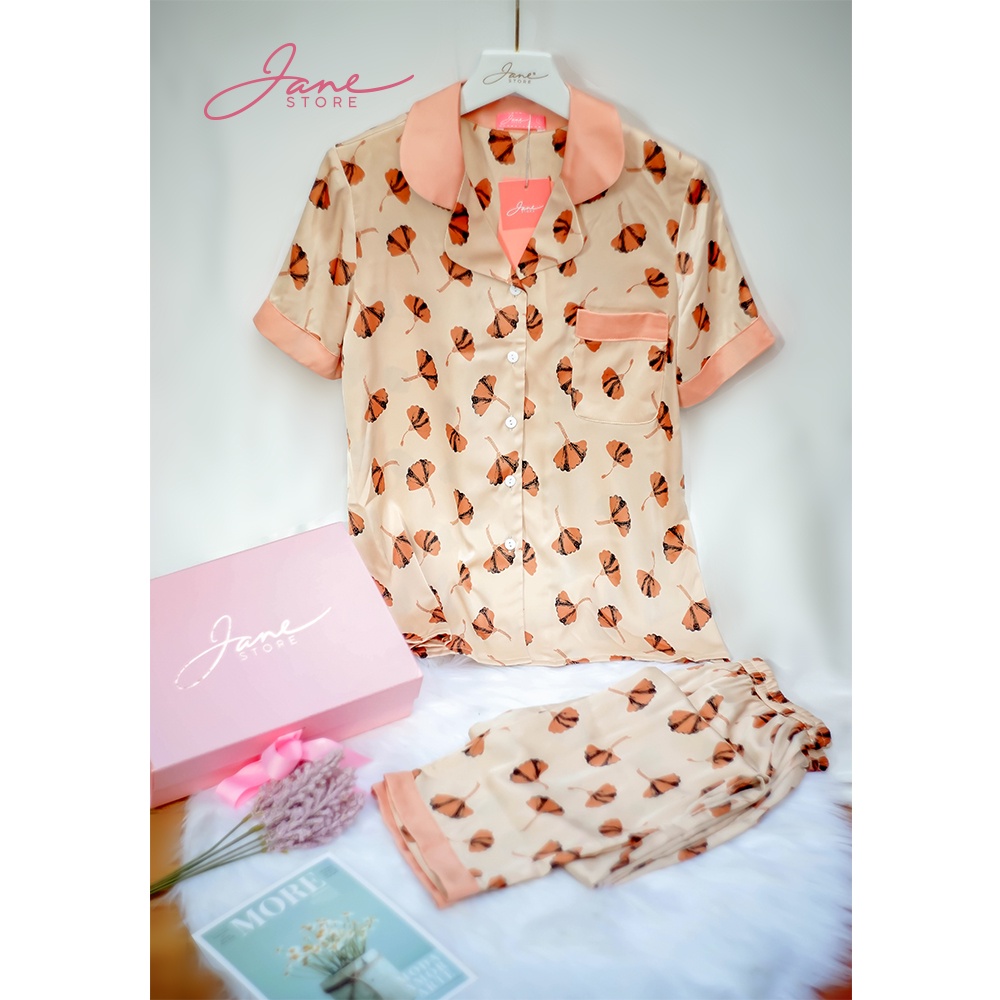 Set Pijama mặc nhà chất Lụa Pháp cao cấp mềm mịn thoáng mát Bộ ngủ Áo cộc quần dài Jane mã LQ20