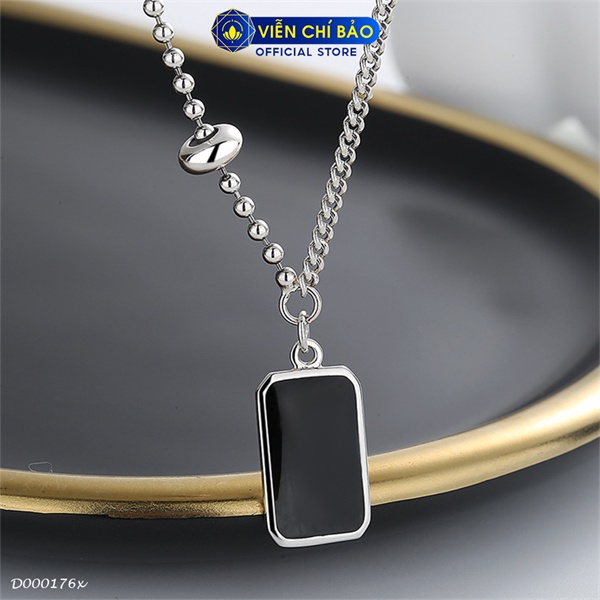 Dây chuyền bạc nữ chữ nhật đá đen bạc thái mới chất liệu bạc Thái 925 thời trang phụ kiện trang sức nữ D000176x
