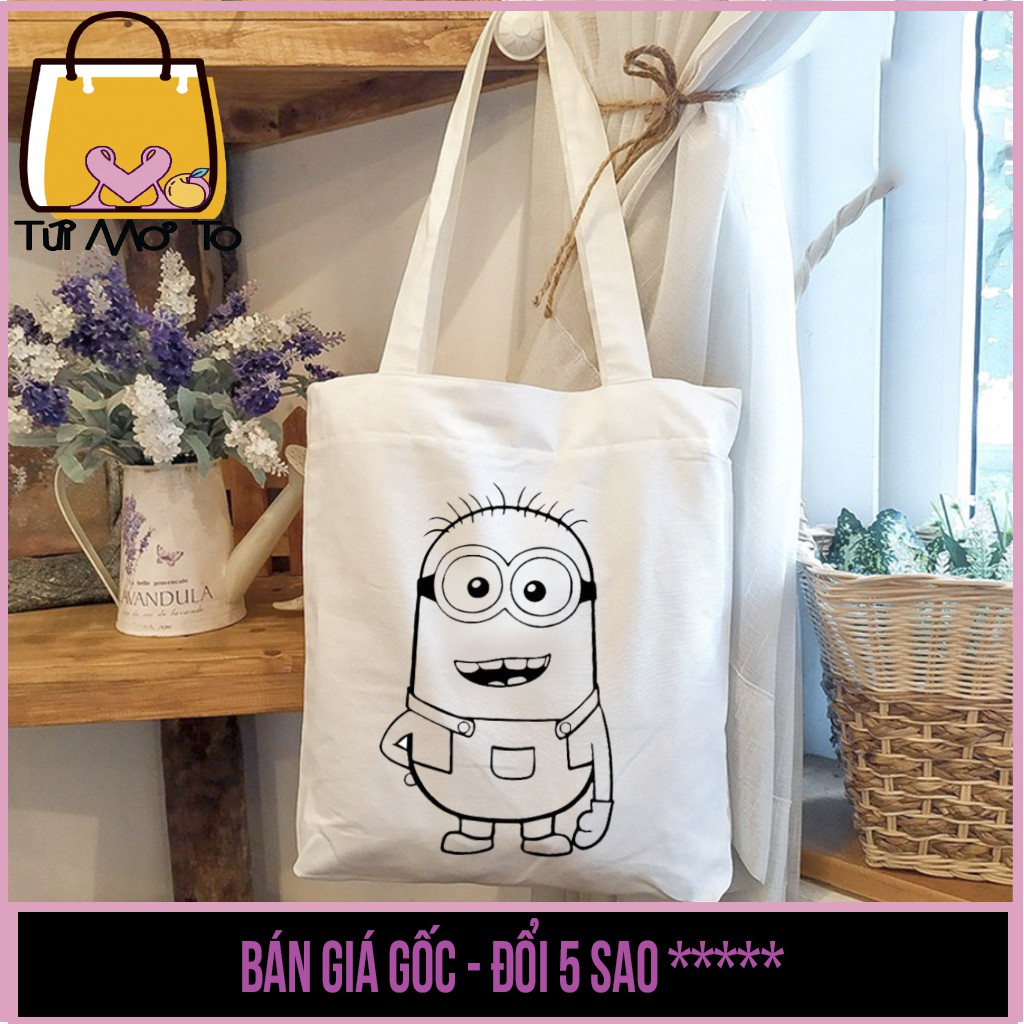 Túi tote túi vải túi canvas có khóa kéo in hình đơn sắc dễ thương cho bé tô màu -  Săn Nón Đẹp