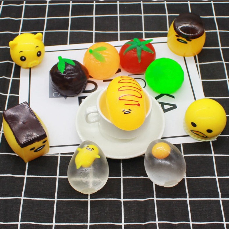 Gudetama Squishy đồ chơi Trứng Lười Mochi Nho Trút Giận Trứng Lưới Túi Trượt Slime