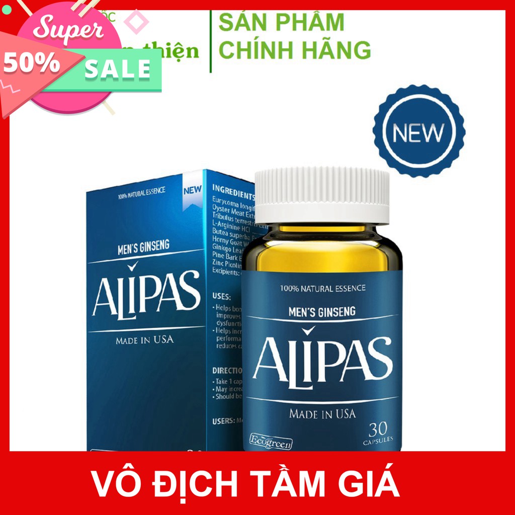 {Mới- nhập Mỹ} Sâm Alipas – Tăng cường sinh lý nam, ngăn xuất tinh sớm, tăng chất lượng tinh trùng (30 viên)