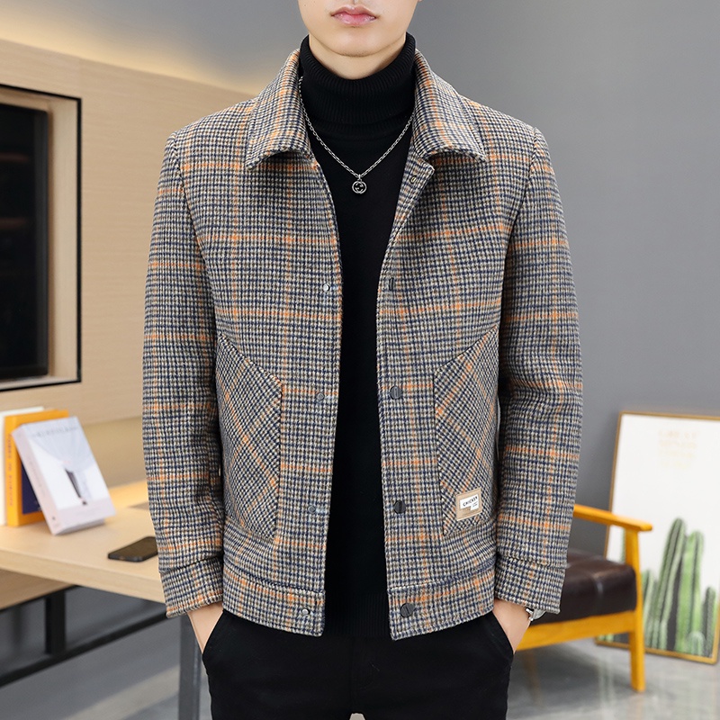Áo khoác dạ nam hàn quốc dáng ngắn kẻ caro thời trang cao cấp
