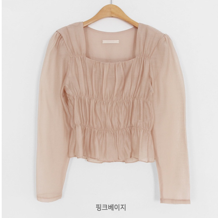 Áo Kiểu Tay Dài Cổ Vuông Chiết Eo Trong Suốt Thời Trang Mùa Thu Xinh Xắn Cho Nữ