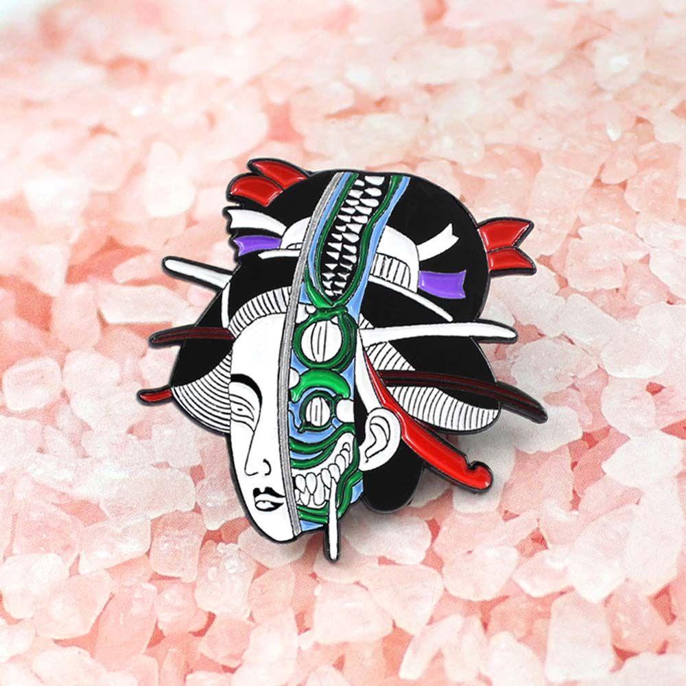 Mmluck Ghim Cài Áo Hình Geisha Mặt Nạ Bộ Xương Nhật Bản Tráng Men Sáng Tạo Cho Nữ