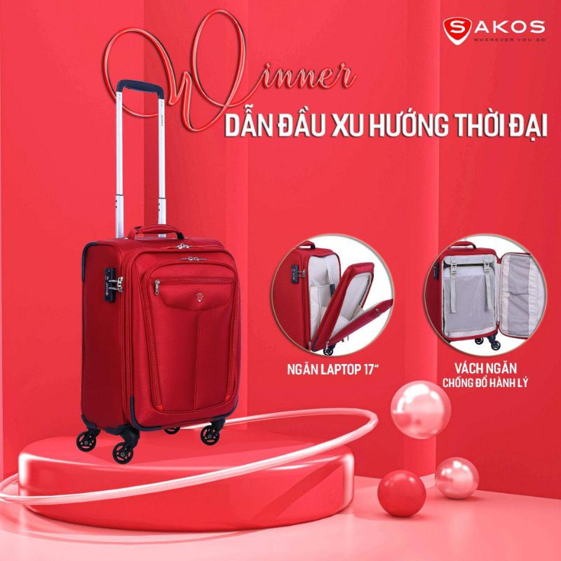 Vali vải du lịch SAKOS WINNER 7 (Size 24 inch  và 28 inch TSA) siêu nhẹ