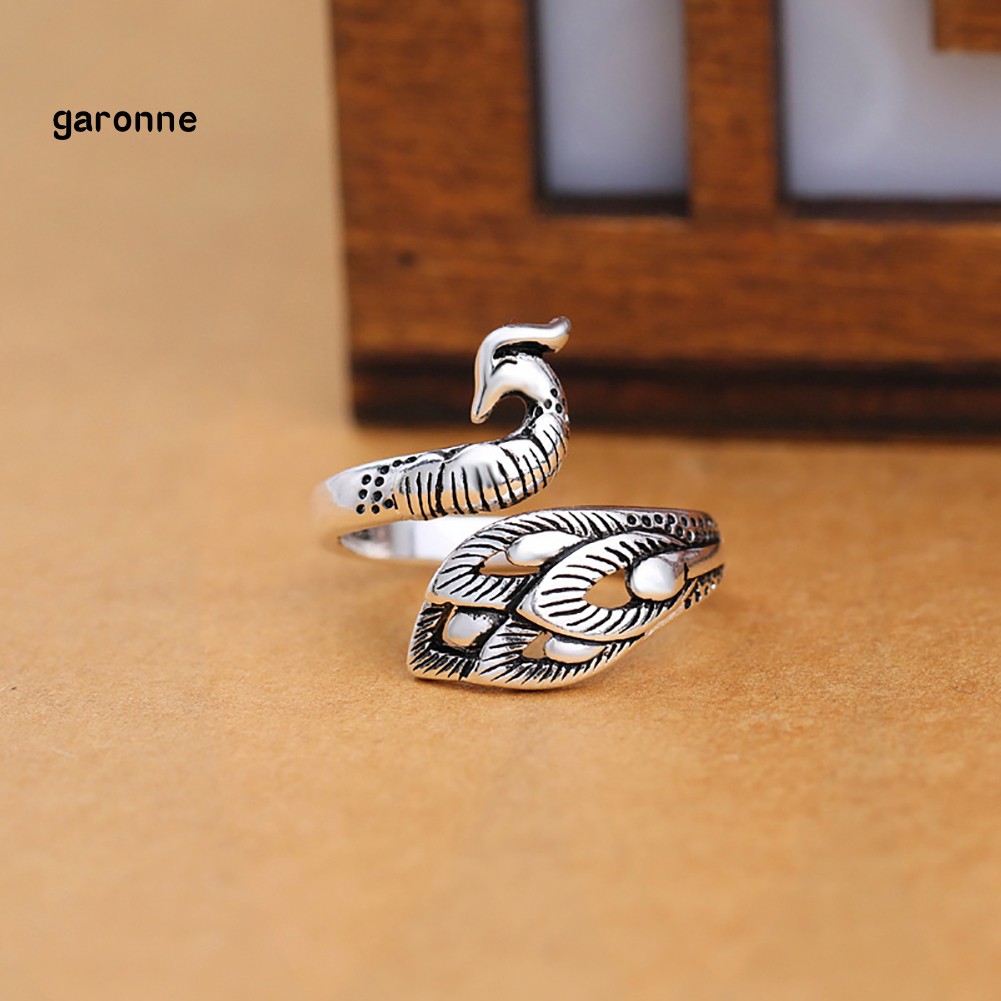 Nhẫn hở đeo tay bằng kim loại hình chim công phong cách vintage cho nữ