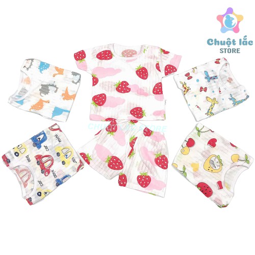 Combo 3 Bộ Quần Áo Cotton Giấy Chuột Lắc Store Cho Bé Trai Bé Gái Tay Ngắn 4Kg Đến 15Kg( Mẫu Ngẫu Nhiên)