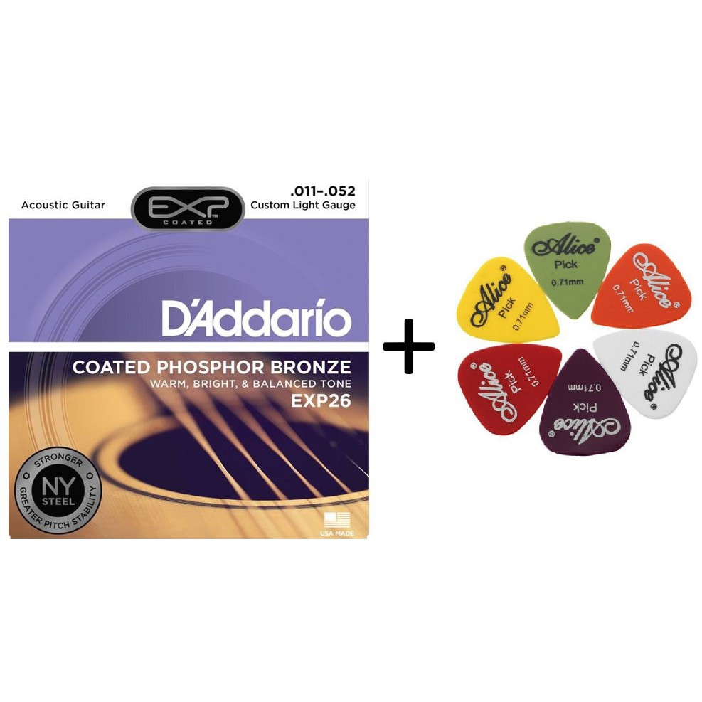 Dây đàn Guitar Acoustic DAddario EXP 26 size 11 - tặng kèm Pick Alice 0.71