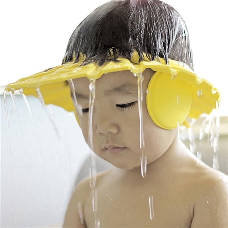 Adjustable Baby Shampoo Bath Bathing Shower Cap Hat With Ear Wash Hair Shield