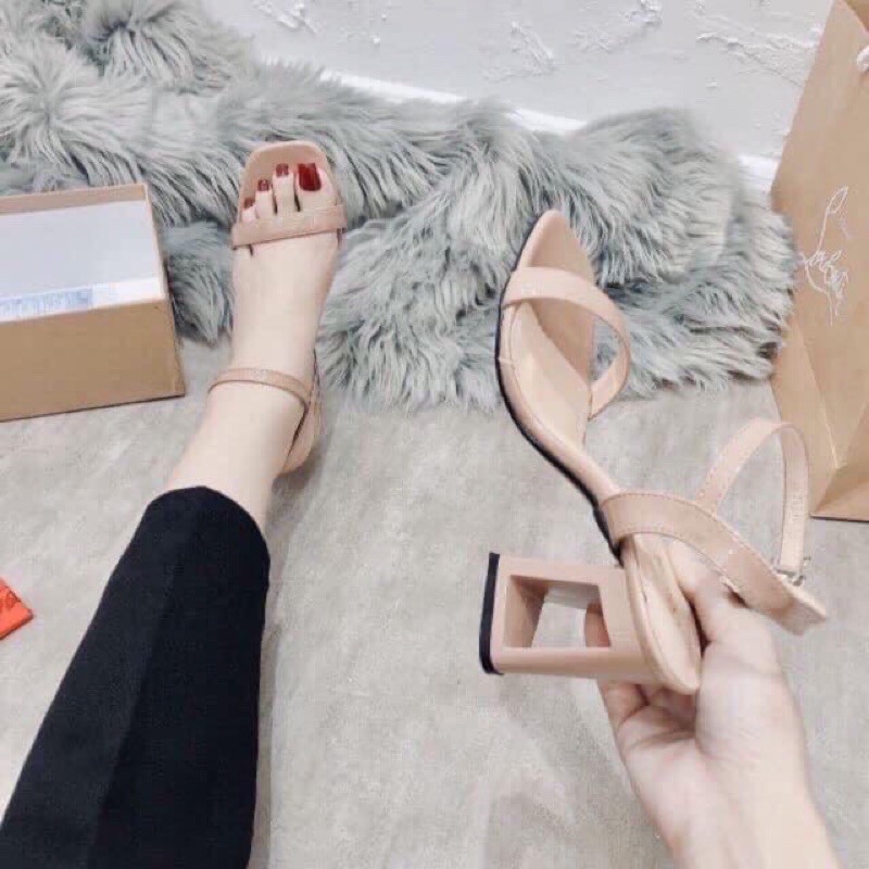 Sandal nữ gót vuông 7cm, Dép quai hậu nữ cao gót đi êm, chắc chân
