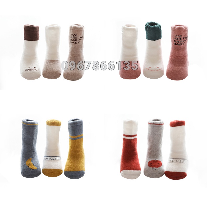 SET 3 Đôi Tất Dày Xù Cao Cổ Giữ Ấm Chân Cho Bé 0-5 Tuổi – Tất Cao Cổ Cotton Chống Trượt Cho Bé