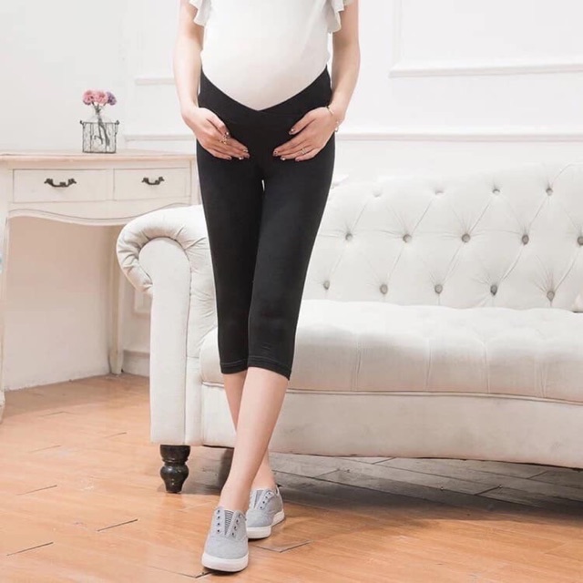 Legging bầu Cạp Chéo - chất Umi cotton mềm đẹp co dãn - ảnh thật