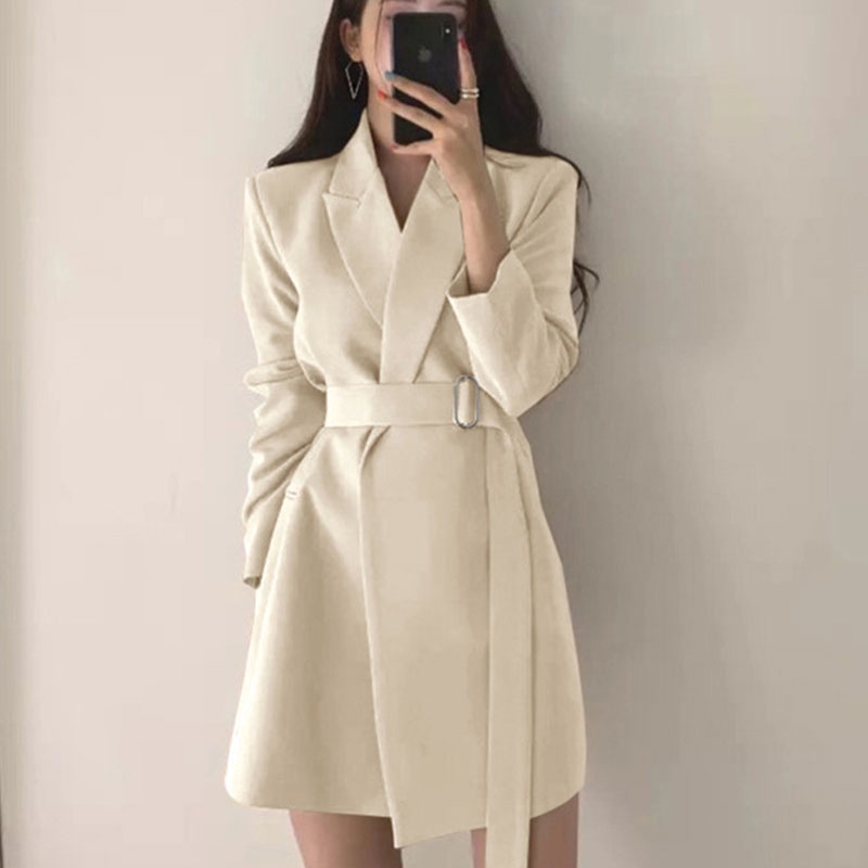 Áo khoác blazer XINLANYASHE dáng dài phong cách Hàn Quốc vintage dành cho nữ áo khoác