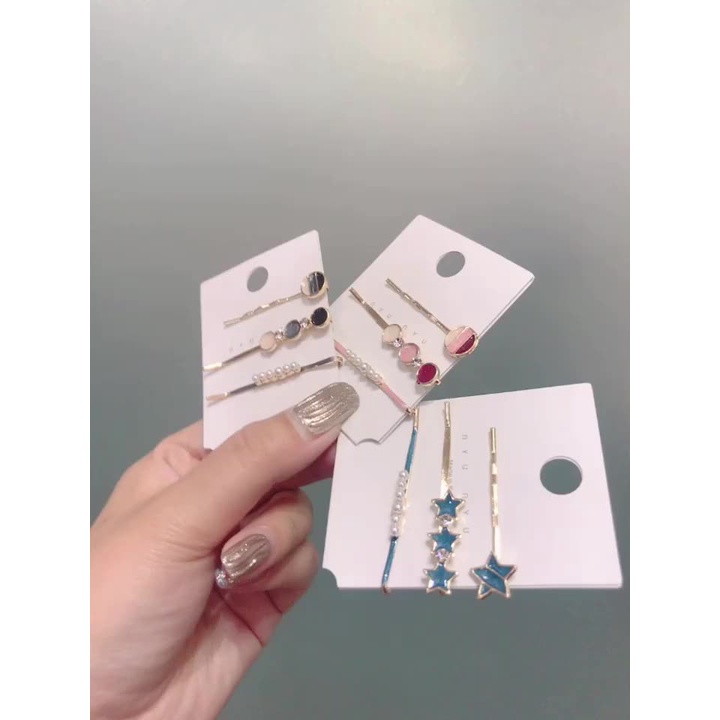 SET 3 kẹp tóc ngọc trai nhân tạo đá trong siêu xinh cho phái đẹp