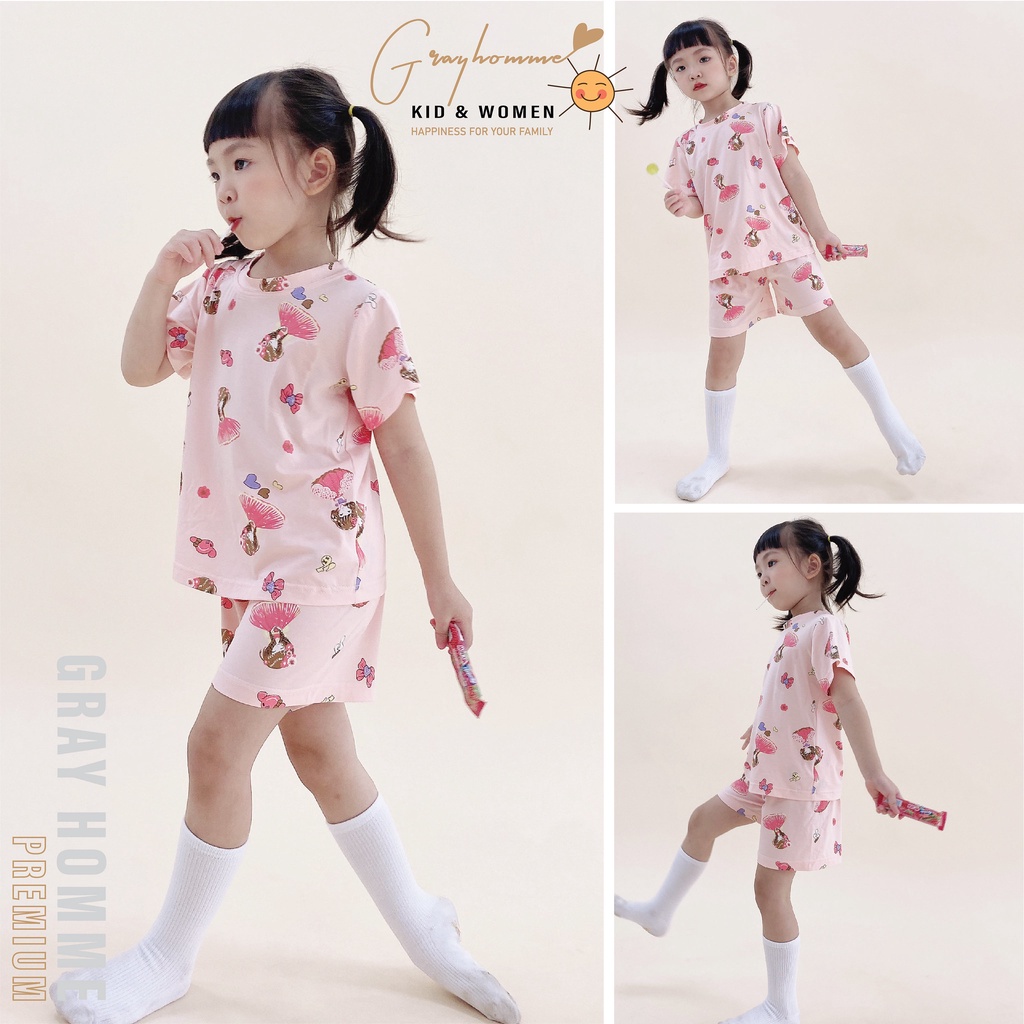 Bộ Quần Áo Bé Gái, Bé Trai GRAYHOMME Vải Cotton Họa Tiết Dễ Thương - BN012