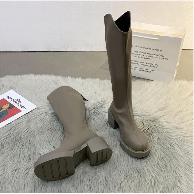 Bôt đùi cao cổ WOMENSTORY giày boots nữ da PU mềm khóa sau boot mũi tròn đế bằng 5 cm boost thời trang mùa đông 996