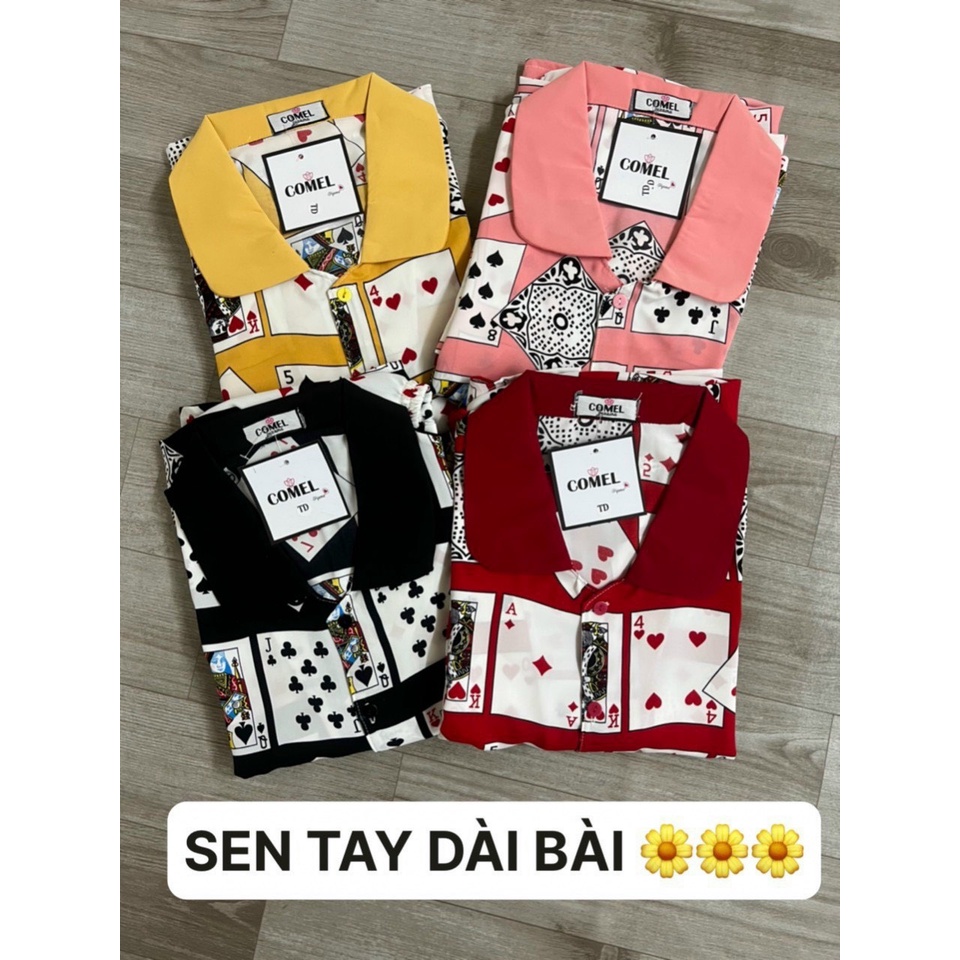 Đồ Bộ Nữ, Đồ Bộ Pijama Lá Bài Dài Tay Chất Satin Mềm Mịn Mặc Tết siêu hot Freesize - Linqu Sleepwear