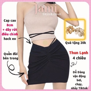 chân váy dây rút phối dây thắt eo THUN LẠNH 4 CHIỀU có kèm quần kín đáo - V_057