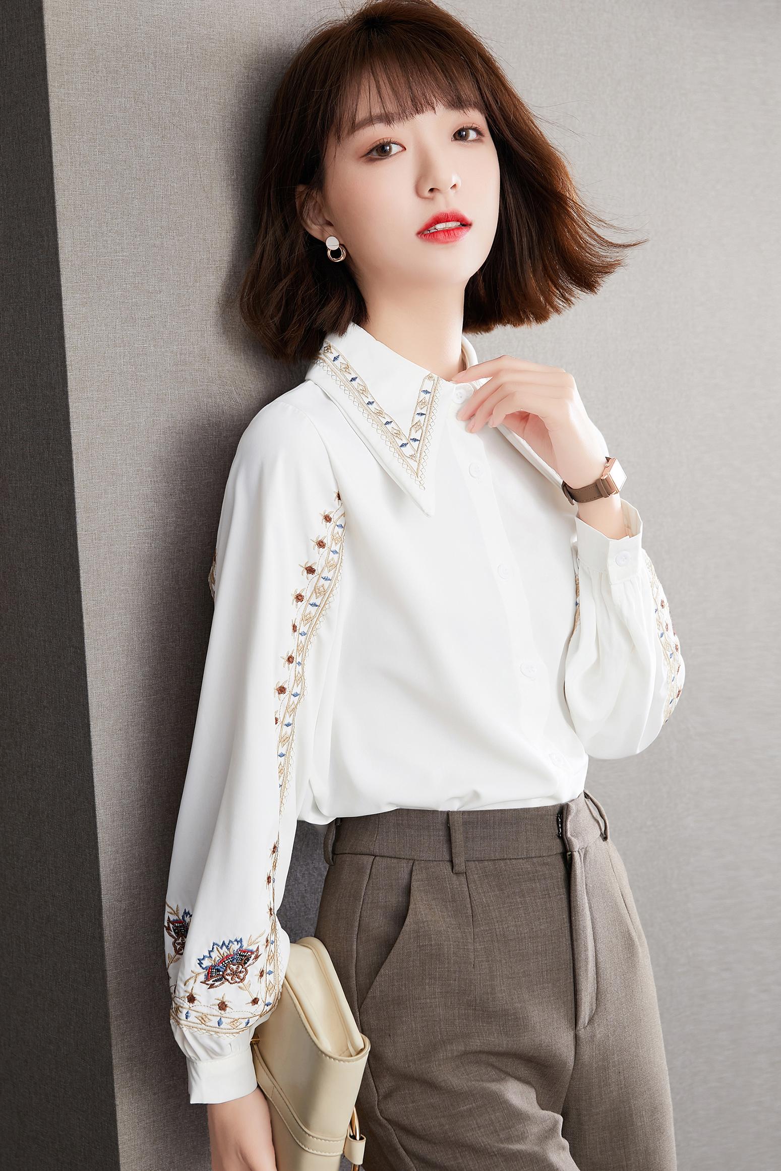 Spring Vintage Hong Kong Style White Shirt Design Small Quantity Chiffon Long Sleeve