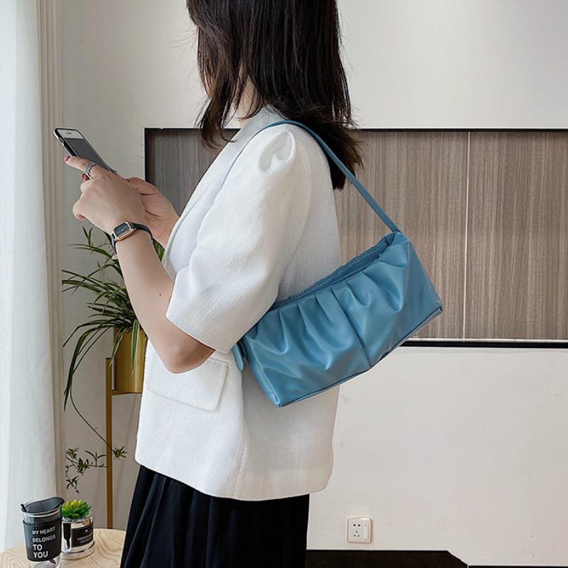 IELGY Túi xách da PU xếp li màu trơn đơn giản dễ phối đồ cho nữ