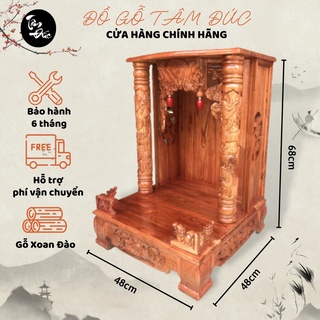 Bàn thờ ông địa thần tài mái bằng có cột gỗ Xoan Đào Đồ Gỗ Thần Tài tặng kèm bộ đèn (BH-6tháng)