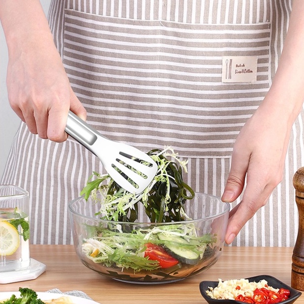 Kẹp gắp đá, dụng cụ gắp đồ nướng, salad, chất liệu Inox cao cấp bền đẹp cán dài - NT Store